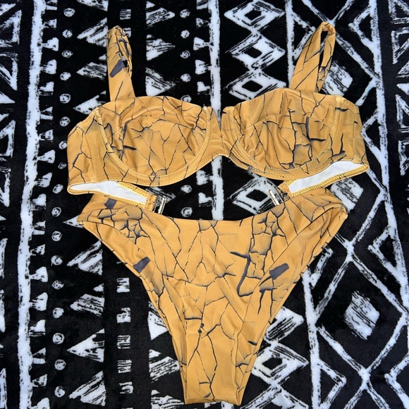 2 Piece Bathing Suit/ Bikini  (Yellow/Marble) - Picture 1 of 2